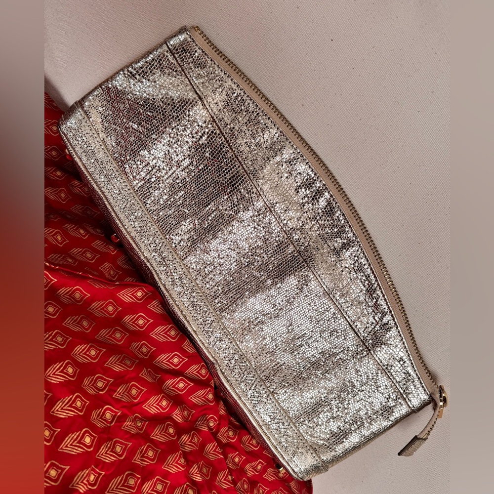 Glitter Gold Baguette Clutch Rebecca Minkoff Zipper Closure